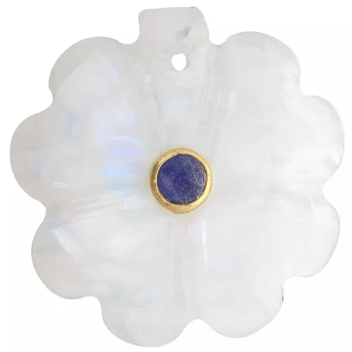 Colgante Trébol 21mm gema y engaste oro fino Piedra Luna - Sodalita