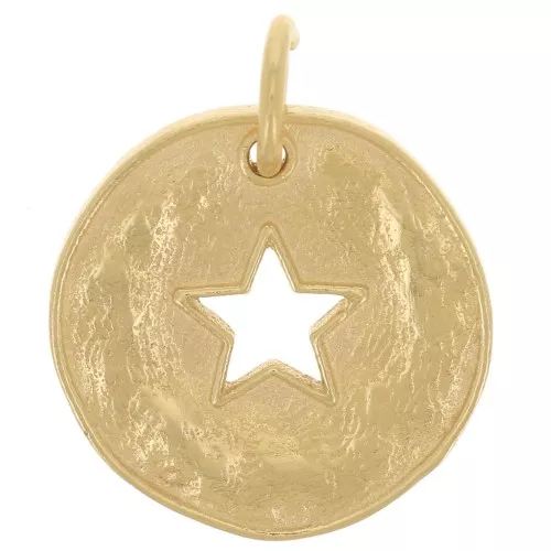 charm redondo irregular de 14 mm - motivo estrella hueca - chapado en oro de 3 micras x1