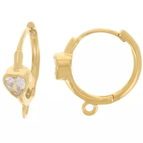 Pendientes de aro de 16 mm - corazón de óxido de circonio - aro abierto - chapado en oro de 3 micras x2