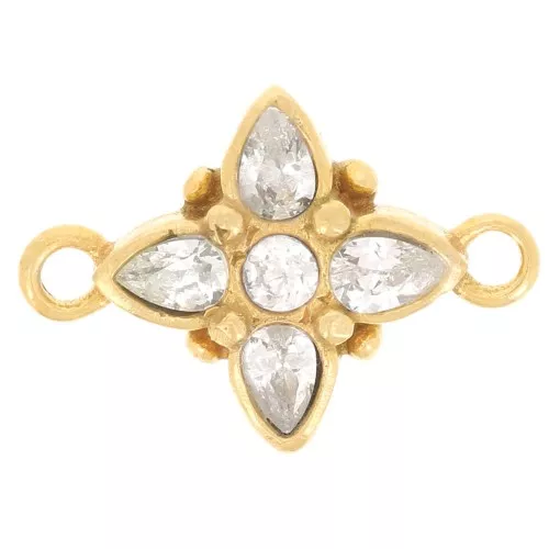 Entrepieza Flor 10x14 mm con óxidos de circonio - Dorado oro fino - Cristal
