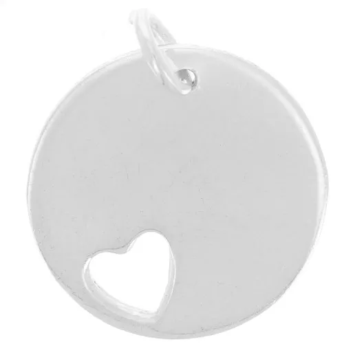 Medalla grabable redonda 14 mm con corazón hueco - Plata 925 x1