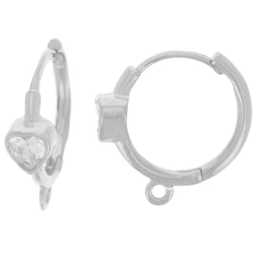 Pendientes de aro de 16 mm con corazón de óxido de circonio - aro abierto - Plata de ley 925 x2