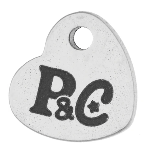 Breloques personnalisées coeur 7x8 mm - Logo simple - Acier inoxydable 304 x100