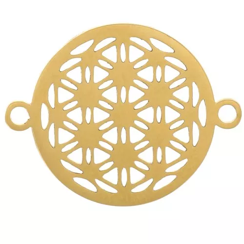 Entrepieza redonda calada de 17 mm con motivo Fleur de vie - Acero inoxidable dorado 316L x1