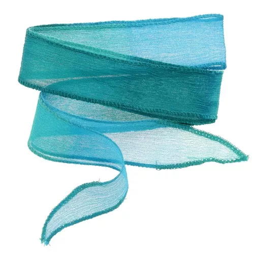 Cinta de seda 25 mm - Tie and dye - Azul turquesa - Verde x85cm