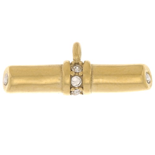 Colgante en forma de barra de 8 x 21 mm con pedrería - Acero inoxidable 316 Dorado - Cristal x1