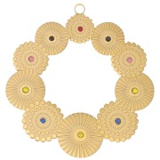 Colgantes redondos texturizados de 40 mm con strass - Acero inox dorado 316L x2|raw }}