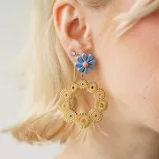 Colgantes redondos texturizados de 40 mm con strass - Acero inox dorado 316L x2