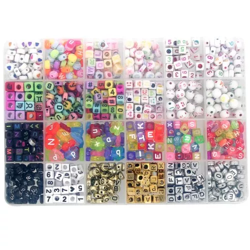 Juego de 1020 cuentas con letras del alfabeto para pulseras de la amistad - Multicolor