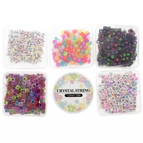 Kit de 1000 cuentas con letras del alfabeto para pulseras de la amistad - Multicolor