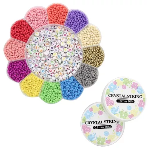 Kit de 3370 cuentas de letras y semillas 8/0 para pulseras de la amistad - Multicolor