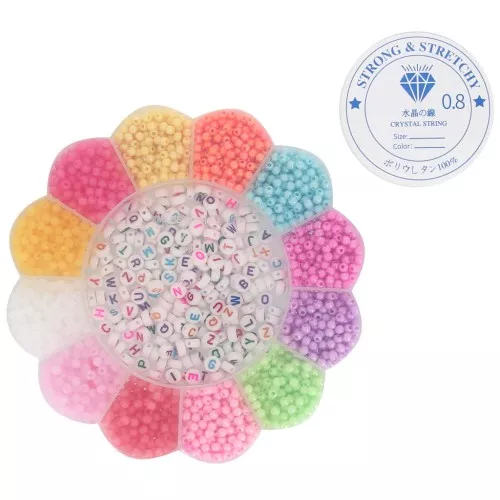Kit de 2650 cuentas de letras y cuentas redondas de 7 mm para pulseras de la amistad -Multicolor
