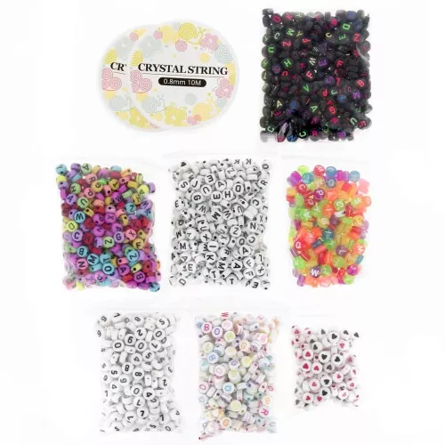 Kit de 1900 cuentas de letras alfabéticas de 7 mm para pulseras de la amistad - Multicolor