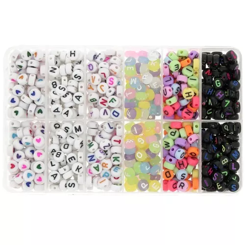 Juego de 150 cuentas de letras y corazones de 7 mm para pulseras de la amistad - Multicolor
