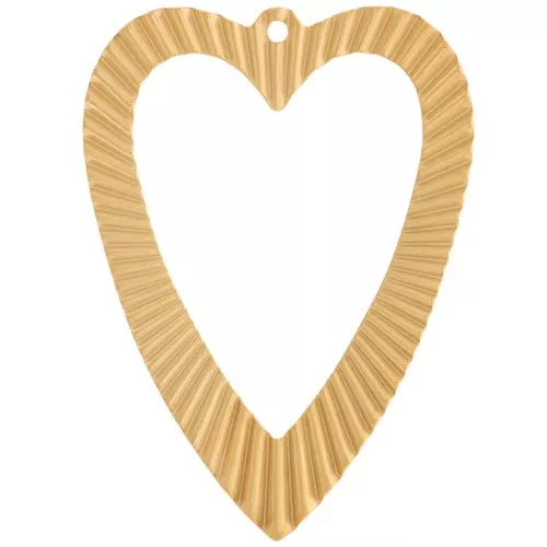 Colgantes corazón hueco, efecto plisado, 42x31 mm - Acero inoxidable 304L doradox2