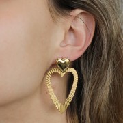 Colgantes corazón hueco, efecto plisado, 42x31 mm - Acero inoxidable 304L doradox2