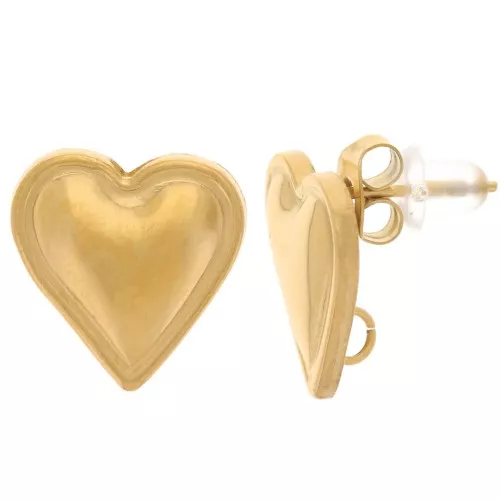 Ganchos pendientes abombados 14x14 mm - anilla abierta - acero inox dorado 304L x2