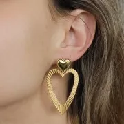 Ganchos pendientes abombados 14x14 mm - anilla abierta - acero inox dorado 304L x2