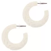 Pendientes de aro ancho de resina 30 mm - flor grabada - Crudo x2