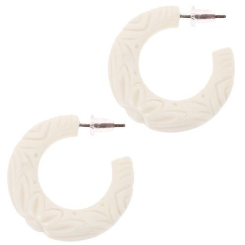 Pendientes de aro ancho de resina 30 mm - flor grabada - Crudo x2