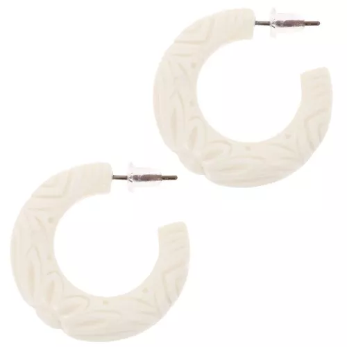 Pendientes de aro ancho de resina 30 mm - flor grabada - Crudo x2