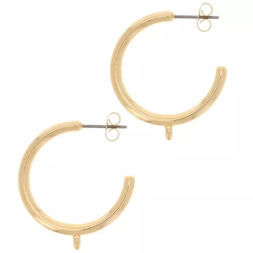 Pendientes de aro abierto 26 mm con anilla cerrada - Dorado con oro fino x2