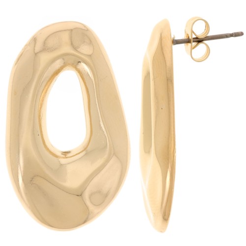 Pendientes ovalados irregulares martillados 31x18 mm - Dorado con oro fino x2