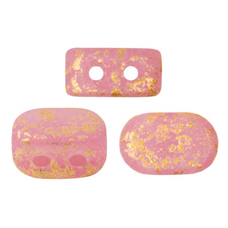 Cuentas de vidrio Lipsi® de Puca® 4x6 mm - Light Rose Opal Mat Gold Splash x10g