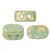 Cuentas de vidrio Lipsi® par Puca® 4x6 mm - Blue Green Opal Mat Gold Splash x10g