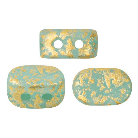 Cuentas de vidrio Lipsi® par Puca® 4x6 mm - Blue Green Opal Mat Gold Splash x10g