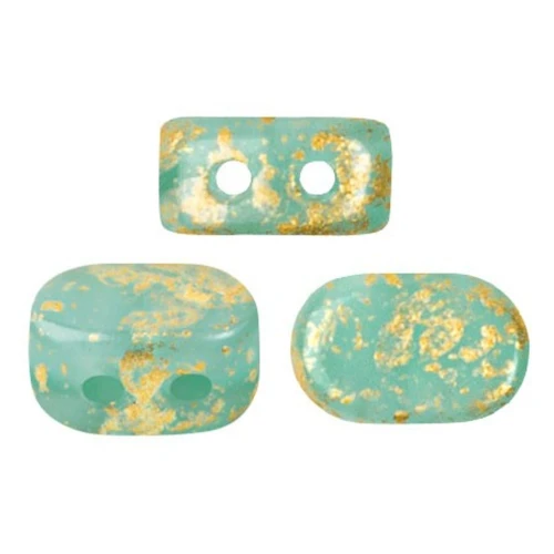Cuentas de vidrio Lipsi® de Puca® 4x6 mm - Blue Green Opal Gold Splash x10g