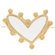 Cuenta corazón 12,5x10 mm con resina epoxi - Dorado con oro fino - Blanco x1