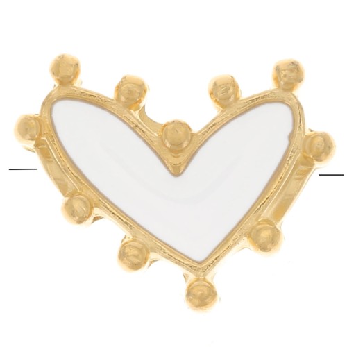 Cuenta corazón 12,5x10 mm con resina epoxi - Dorado con oro fino - Blanco x1