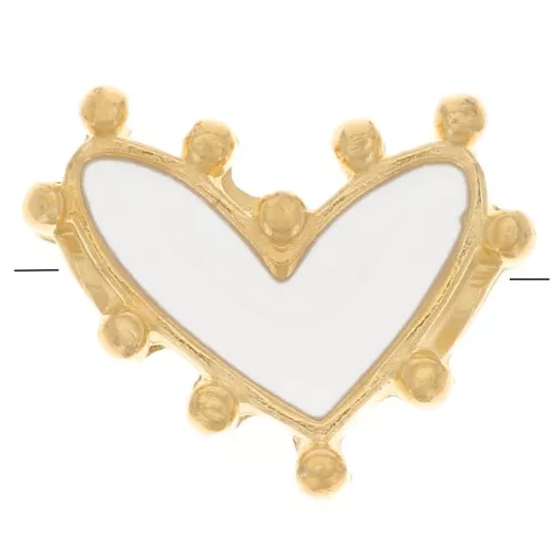 Cuenta corazón 12,5x10 mm con resina epoxi - Dorado con oro fino - Blanco x1