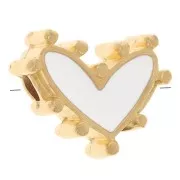 Cuenta corazón 12,5x10 mm con resina epoxi - Dorado con oro fino - Blanco x1