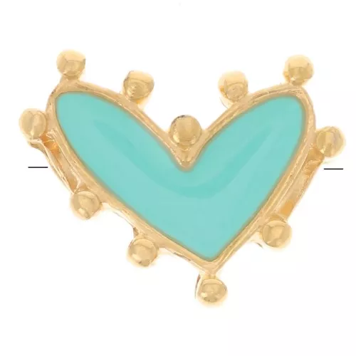 Cuenta corazón 12,5x10 mm con resina epoxi - Dorado con oro fino - Turquesa x1