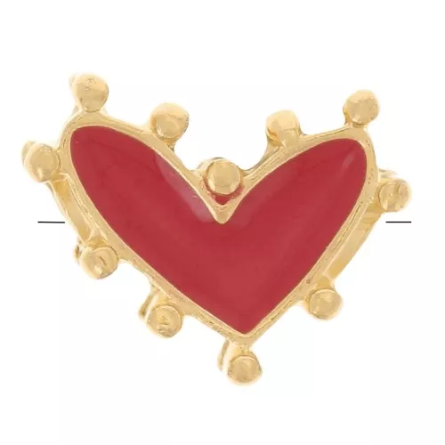Cuenta corazón 12,5x10 mm con resina epoxi - Dorado con oro fino - Rojo x1