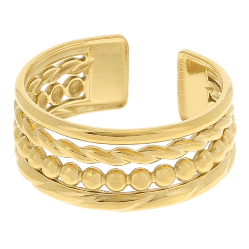 Anillo ancho de fantasía, ajustable de T52 a 58 - Acero inoxidable Dorado 304L x1