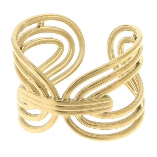 Anillo fantasía calado ancho ajustable S.51 a 58 - Acero inoxidable 304L Dorado x1