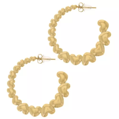 Pendientes de aro redondo con corazones - 35 mm - Acero inoxidable 316L Dorado x2