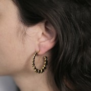 Pendientes de aro redondo con corazones - 35 mm - Acero inoxidable 316L Dorado x2