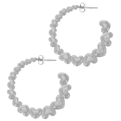 Pendientes de aro redondo con corazones 35 mm - Acero inoxidable 316L x2