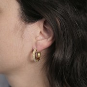 Pendientes de aro abierto de 21 mm con óxido de circonio - Acero inoxidable 316L Dorado - Cristal x2