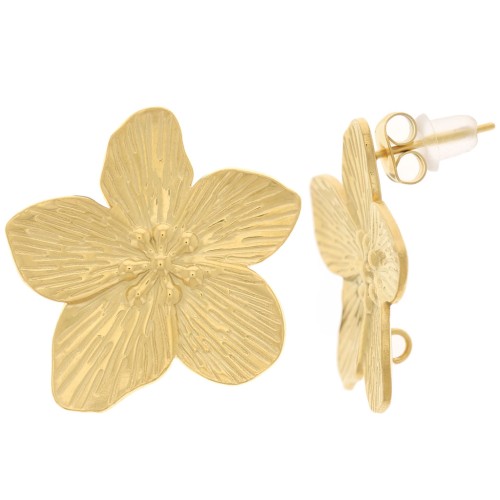Pendientes flor de cerezo 24 mm - parte posterior abierta - acero inoxidable Dorado 304L x2