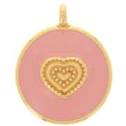 Colgante corazón redondo 21 mm - Resina epoxi - Dorado con oro fino - Rosa claro x1|raw }}