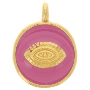 Colgante ojo redondo 18 mm - Resina epoxi - Dorado con oro fino - Rosa intenso x1