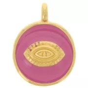 Colgante ojo redondo 18 mm - Resina epoxi - Dorado con oro fino - Rosa intenso x1