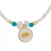 Colgante ojo redondo 18 mm - Resina epoxi - Dorado con oro fino - Rosa intenso x1