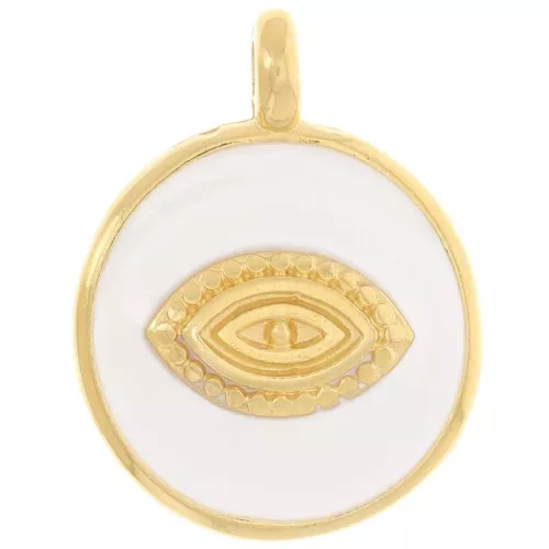 Colgante ojo redondo 18 mm - Resina epoxi - Dorado con oro fino - Blanco x1