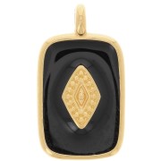 Colgante rectángulo 21x12mm con resina epoxi - Dorado con oro fino - Negro x1|raw }}
